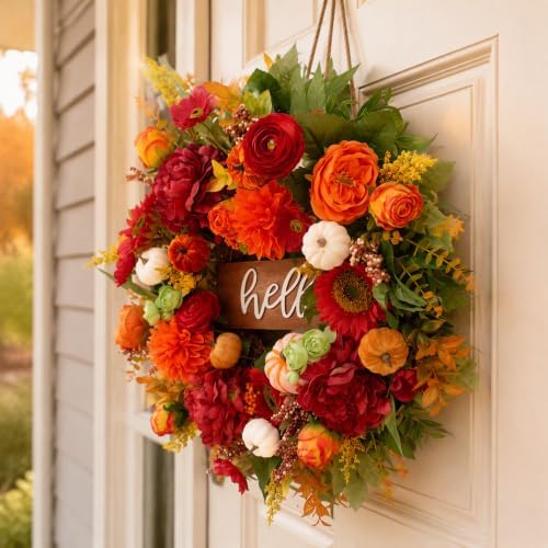 24 Inch Fall Wreath for Front Door,Farmhouse Harvest Door Wreaths - Image 7