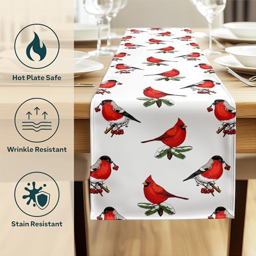 Christmas Table Runners | Red Cardinals Table Runner | Winter Decorations for Home | Festive Holiday Table Decor | Kitchen Dining Table Runner | Made in The USA | 14" x 108" Long - Image 3