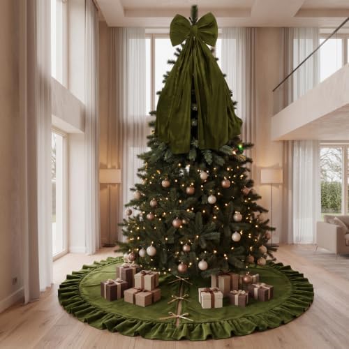 Velvet Christmas Tree Skirt, 72 Inches, Bow Style, Olive Green by Vertintong