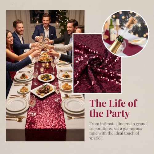 ShinyBeauty Burgundy Sequin Table Runner 12x108 Inch, Pack of 10, for Party - Image 4