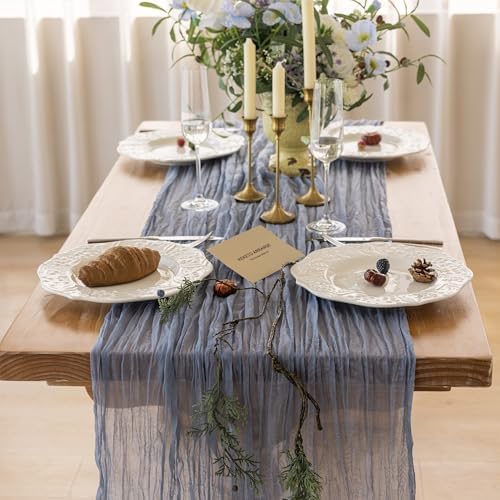 6Pcs Dusty Blue Cheesecloth Table Runner 120 Inches for Home Decorations - Image 5