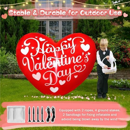 Valentines Inflatables Outdoor Decorations 5FT Long Love Heart Red Sweet Romantic Cute Blow up Yard Decoration LED Lights for Indoor Wedding Holiday Party Garden Lawn Décor - Image 4