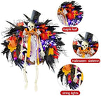 HipTree 28 Inch Halloween Skeleton Wreath for Front Door with Lights - Image 2