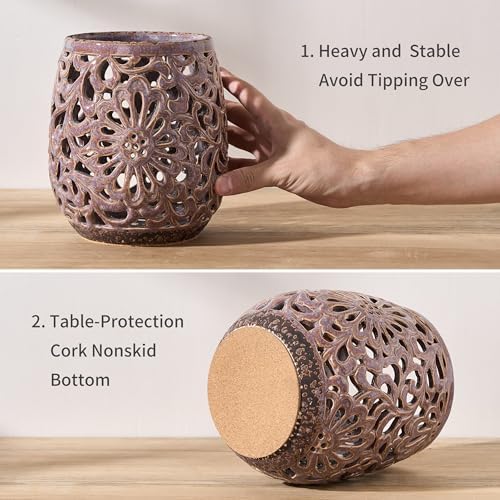 Farmhouse Kitchen Utensil Holder for Kitchen Counter, Ceramic Large Cooking Utensil Crock with Cork Mat, Countertop Cooking Tool Spatula Organizer, Purple Antique Design - Image 4