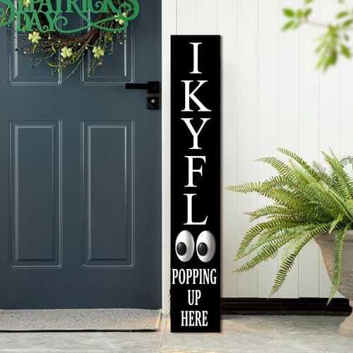 Black IKYFL Popping Up Here Welcome Porch Sign 8x48inch Funny Porch Leaner, Rustic Welcome Decoration for Front Door Yard Deck Patio Farmhouse Outdoor Vertical - Image 7