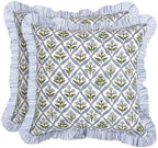 Ridhi Block Print Light Steel Blue Throw Pillow Cover 16" x 16" (Pack of 2) Decorative Cushion Covers with Ruffle for Couch, Sofa, Bed, Living Room, Home Decor Gift for Spring, Easter, Valentine by Ridhi