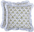 Ridhi Light Steel Blue Floral Block Print Throw Pillow Covers 20x20 Inch by Ridhi