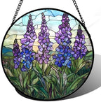 Purple Lupine Flowers Stained Glass Window Hanging Suncatcher Gift 12" by Follow