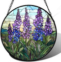 Purple Lupine Flowers Stained Glass Window Hanging Suncatcher Gift 15" by Follow