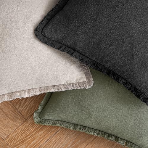 MIULEE Boho Linen Fringe Decorative Euro Throw Pillow Covers Black 22x22 - Image 4