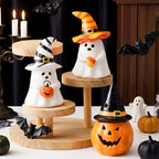 Patelai 3 Pcs Light up Ceramic Ghost Pumpkin Figurines Halloween Decoration - Image 3
