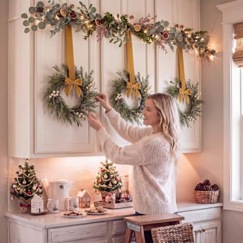 Riceshoot 12" Small Christmas Wreath for Chair Mini Cabinet Wreath with Bow - Image 6
