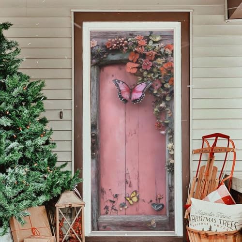 Burbuja Valentine Flowers Pink Wood Door Cover, Stretch Fabric Backdrop Door Porch Covers for Home Party Holidays Decoration, 35x79 In - Image 6