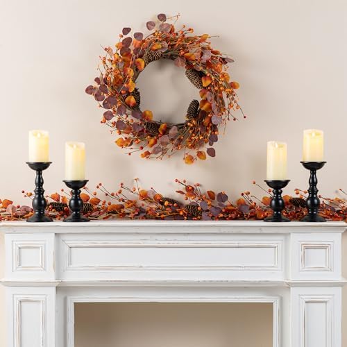 Glitzhome Fall Decor, Fall Garland, 6FT Autumn Eucalyptus Berry Garland, Thanksgiving Harvest Festival Decorations for Outdoor Indoor Home Mantle Porch Wedding Table Wall Arch - Image 5