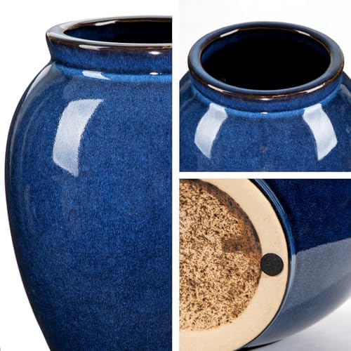 Blue Large Ceramic Vases for Flowers Navy Blue Glazed Pottery Vases Rustic Modern Farmhouse Distressed Decorative Vase for Home Kitchen Mantel Shelf Living Room Table Centerpiece Decor - 6.7 Inch Tall - Image 3