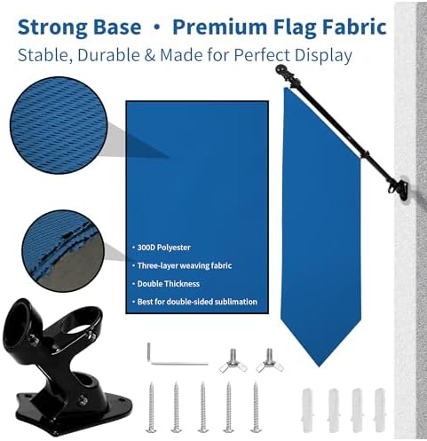 Farm Stand Blank Flag with Pole Kit, 12x42 Inch Double-Layer Heavy-Duty 300D Polyester Banner, DIY Custom Sublimation Vinyl Flag for Garden, Yard, Events, or Outdoor Commercial Display (Blue) - Image 2