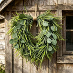 Artificial Wreath for Front Door, Faux Saw Grass Fake Eucalyptu Greenery Hanging Heart Shaped Wreath for Wall, Farmhouse, Window, Home Decor - Image 6