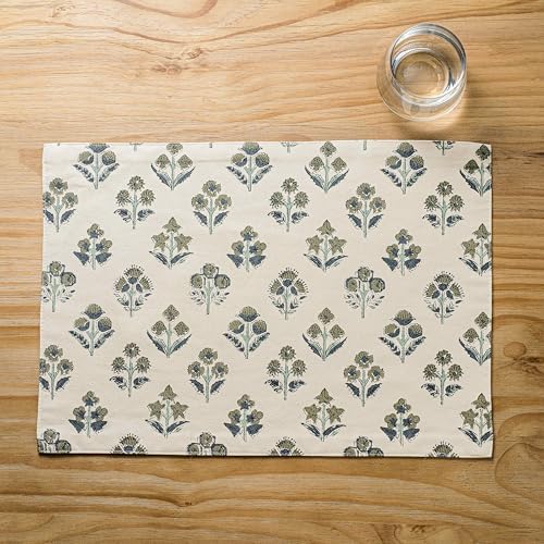 Block Print Floral Decorative Placemats Set of 6, Olive by Unknown