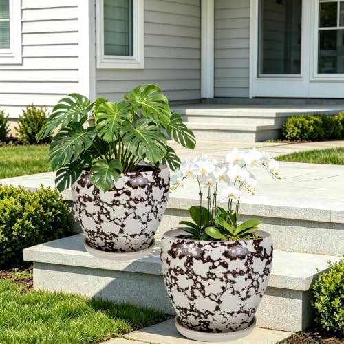 Ceramic Plant Pots With Saucer & Drainage Hole, 10 inch Indoor Flower Pots - Image 6