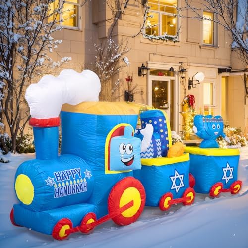 Nervure 10FT Hanukkah Train and Menorah Inflatables - Hanukkah Inflatable Yard Decoration - Blow up Inflatable with LED Lights for Home Garden Lawn Yard Outdoor Decor by Nervure