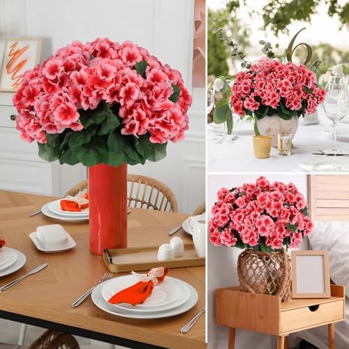 Hananona 12 Pcs Artificial Geranium Flowers for Outdoors Geranium Silk Flowers Outdoor UV Resistant Garden Plants Faux Flowers for Home Kitchen Table Centerpieces Decor (12, Peach) - Image 6