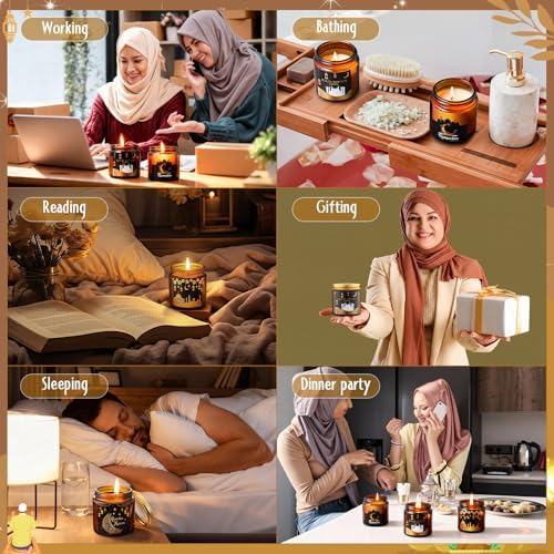 Lyrow 12 Pcs Ramadan Gifts for Women Men Ramadan Mubarak Candles 3.5 oz Scented Soy Wax Candle Islamic Muslim Candles Islamic Party Favors Gifts for Home Muslim Islam Festival Decor (Black Gold) - Image 6