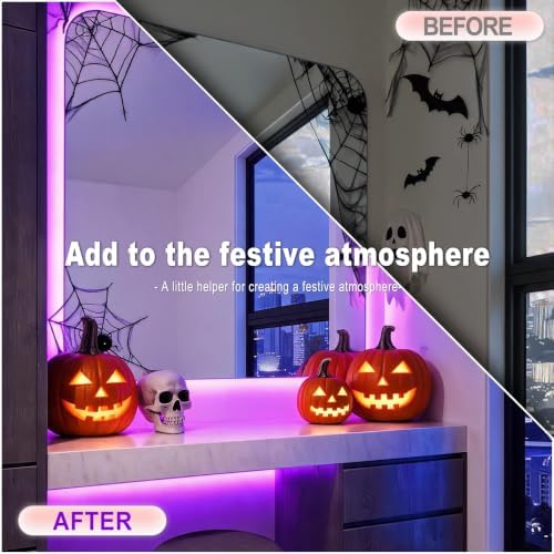 40 FT Purple Led Lights Strip Indoor Rope Lights Easy DIY Halloween Decor Cuttable Strip Lights for Room Bathroom Living Room Kitchen Ceiling Wall Vanity Mirror Decor - Image 5