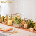 Nuptio Glass Hurricane Candle Holder Set of 6 Gold Pillar Candle Holders Large Rectangular Candleholder Table Centerpieces Decoration for Wedding Party Thanksgiving Ornaments 9.5 & 8.1 & 6.5 inch - Image 2