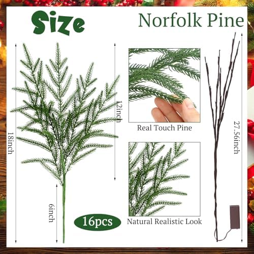 Seematn 20 Pcs LED Christmas Branches Battery Operated Norfolk Pine Picks - Image 2