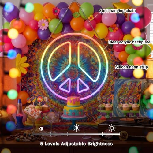 Zhengmy Peace Sign Neon Light, USB Powered Hippie LED Wall Decor 13" - Image 4
