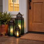 VELA LANTERNS Set of 3 Green Glass & Black Metal Moroccan Candle Lantern Holders (XL, Large, Small) - Decorative Indoor/Outdoor Decor for Patio, Floor, Weddings & Ramadan - Image 2