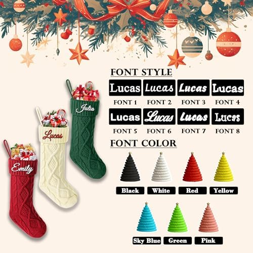 Personalized Christmas Stockings 9 Pack, Custom Christmas Stockings with Names, 18” Large Knitted Xmas Stocking for Family Kids, Fireplace Hanging Holiday Christmas Party Decoration - Image 4