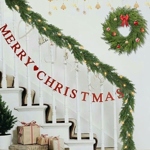 OZFHUA 6 FT Christmas Garland Pine Garland with Lights for Table Mantle Background Christmas Decorate Wall Room Outdoor Indoor Winter Decoration - Image 6