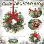 6 PCS Christmas Mini Cabinet Wreath for Kitchen with Ribbon Artificial Eucalyptus Cedar Hanging Garland with Red Berries Pine Cones for Swag Table Centerpiece Door Window Chair Wall Winter Decor - Image 3