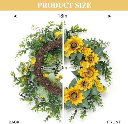 Garvee Summer Wreaths for Front Door, 18" Artificial Sunflower Wreath - Image 3