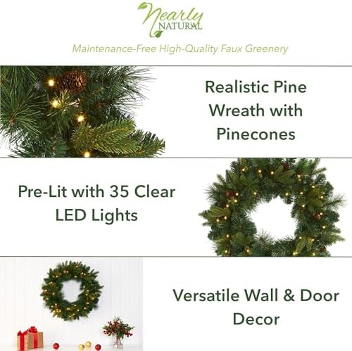 Nearly Natural 24 in Mixed Pine Artificial Christmas Wreath with LEDs - Image 5