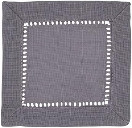 SARO LIFESTYLE Classic Hemstitch Cocktail Napkins (Set of 12) - Elegant Cloth Cocktail Napkins with Textured Fabric and Hemstitched Border for Entertaining and Table Settings, 6"x6", Slate - Image 2