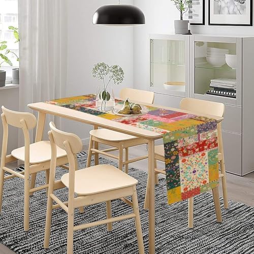 Boho Floral Patchwork Table Runner, Retro Rustic Flowers Country Garden Flowers Paisley Bohemian Farmhouse Black Pattern for Home Kitchen Table Decor Dining Coffee Room Party Decor 13x120inch - Image 3