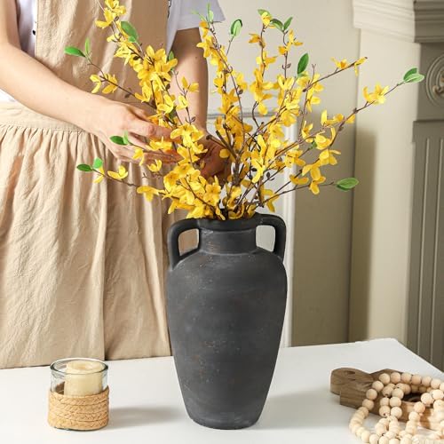 Ceramic Flower Vase with Handles, 11 Inch Tall Farmhouse Vase - Image 6