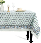 CPC Tablecloth 100% Cotton 80x120 Inch Indian Block Print Rectangle Table Cover, Washable Table Cloth for Weddings, Spring/Summer, Barbeque - Poppy Blue by COTTONPRINTCLUB