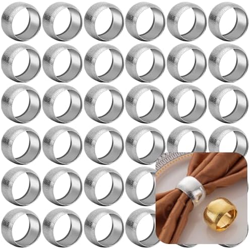 Set of 100 Napkin Rings Metal Silver Circular Napkin Ring, Napkin Rings Bulk Dinner Banquet Serviette Decor, Dining Table Setting for Thanksgiving Christmas Halloween Holiday Wedding Party by FCDECOR