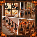 Dingion 6 Pcs 6 Inch Mini Halloween Cabinet Wreaths Black Wreath with Bow - Image 6