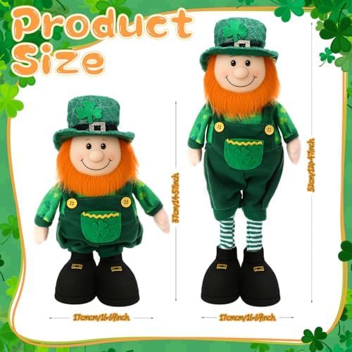 Capoda 2 Pack St. Patrick's Day Leprechaun with Stretchable Legs 15" to 20" Standing Leprechaun Figurine Long Leg Irish Plush Decorations for St. Patrick's Day Gift Office Kitchen Tabletop Home Decor - Image 3