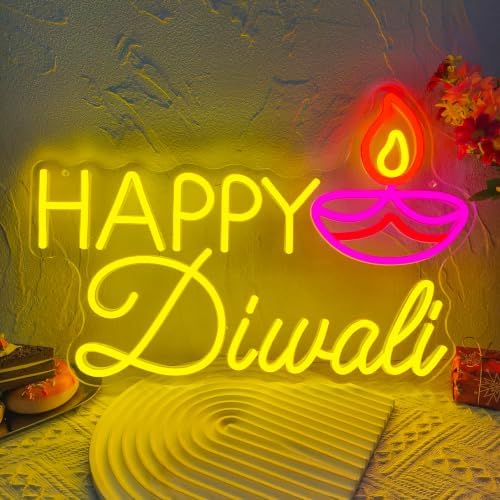 Happy Diwali Neon Sign Dimmable Festival of Light Oil Lamp Neon Light by Radineon