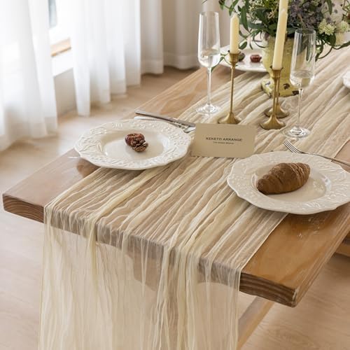 6Pcs Beige Cheesecloth Table Runner 120 Inches for Party Home Decorations by KEKETOARRANGE