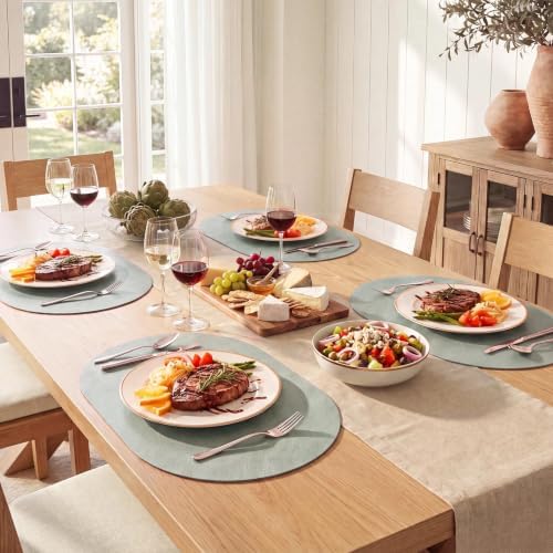 MOSAYT Vinyl Faux Leather Oval Placemats, Set of 6, Green - Image 3