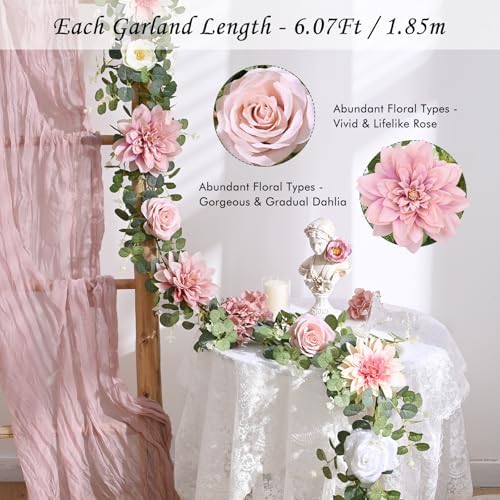 Waipfaru 2 Pcs Flower Garland, 12.14ft Eucalyptus Garland Vines with Flowers for Wedding Reception Table Mantle Spring Room Decor (Rose Pink) - Image 2