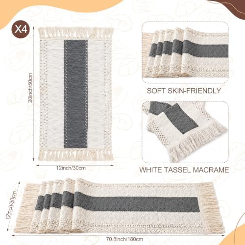 4 Sets Grey Kitchen Decor,Table Setting Decor with Round Woven,Rectangular,Wooden Bead Napkin Rings,Cloth Napkins,Table Runner & Storage Basket,Natural Burlap Cotton for Kitchen Dining Table Home - Image 3