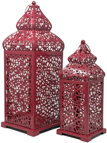 VELA LANTERNS Large Temple Moroccan Lantern Lamp Decorative Candle Holders for Ramadan Decorations, Hanging, Outdoor Patio or Porch, Indoor Home Decor, Red, Set of 2 - Image 6