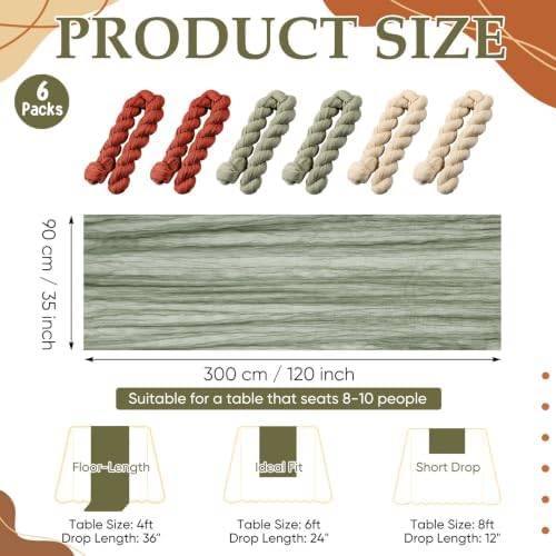 6 Pcs Terracotta and Sage Green Cheesecloth Table Runner 118" - Image 2
